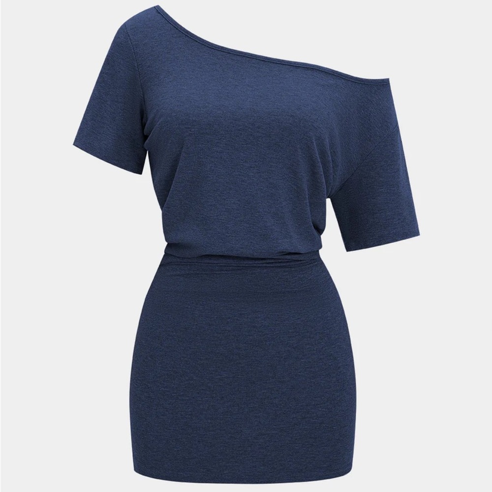 009. Micas Blue Short Sleeve Mini Dress S